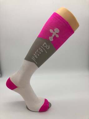Blessed Women’s Knee High Compression Socks Pink Gray White Small 4-8